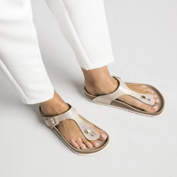 Washed Metallic Rose Gold Leather Sandals H5515