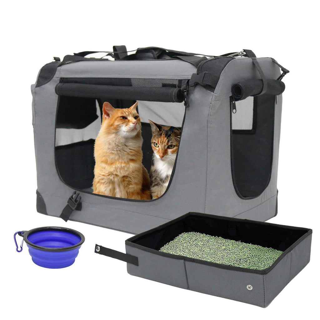 Large Soft-Sided Portable Pet Crate with Litter Box and Bowl F342