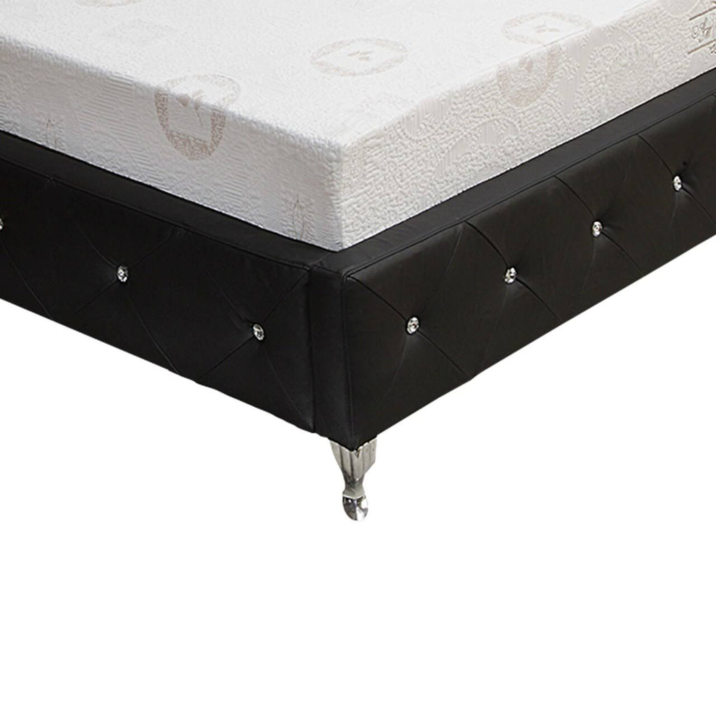 Full Size Leatherette Bed with Crystal Tufted Headboard and Footboard Black H737