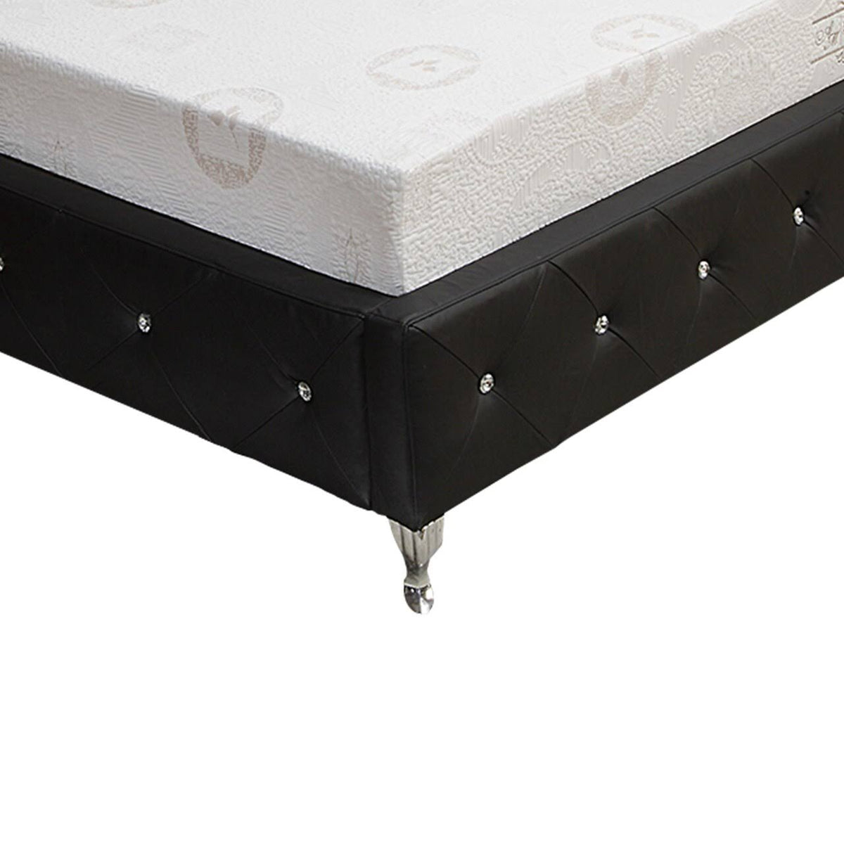 Full Size Leatherette Bed with Crystal Tufted Headboard and Footboard Black H737