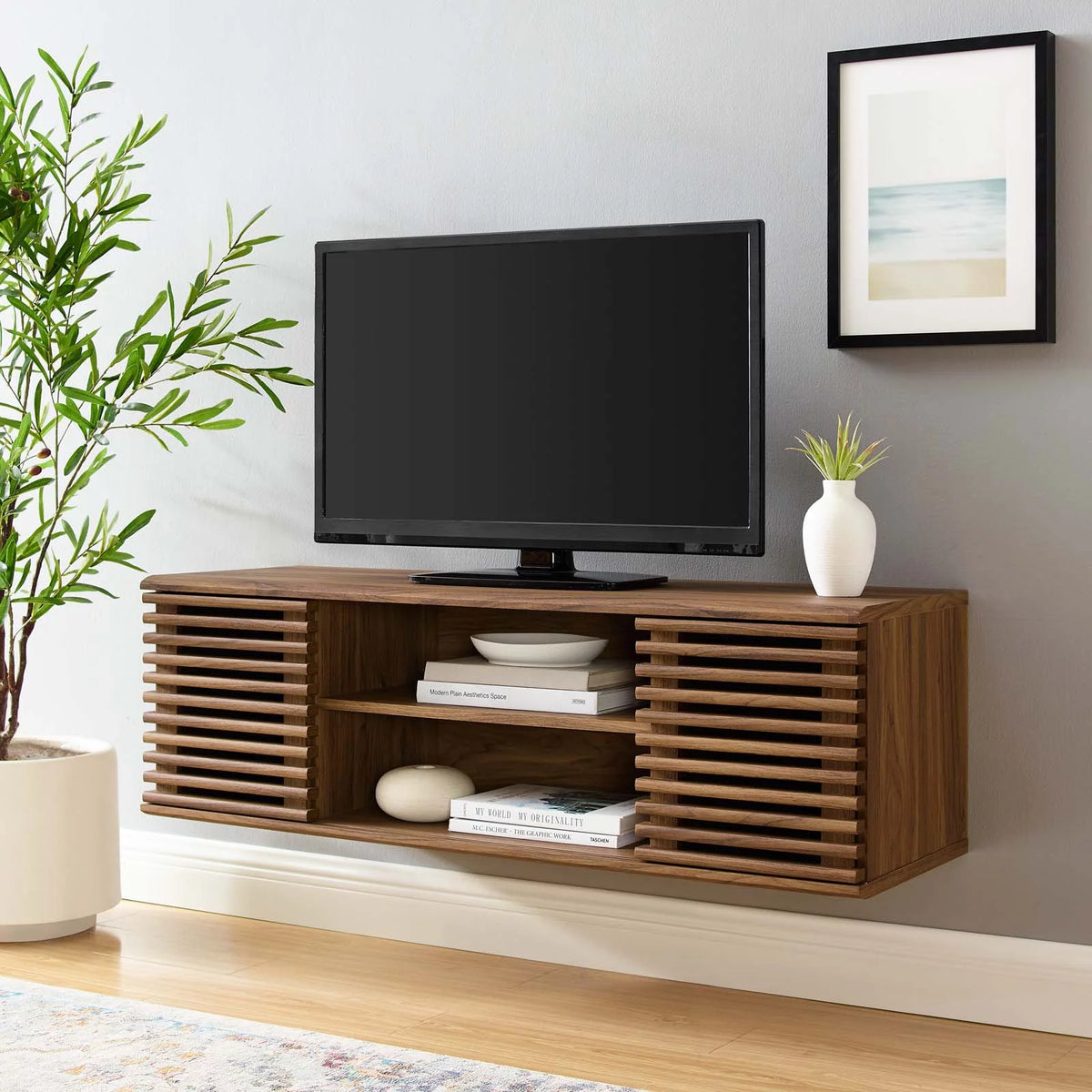46" Wall-Mount Media Console TV Stand in Walnut K404053