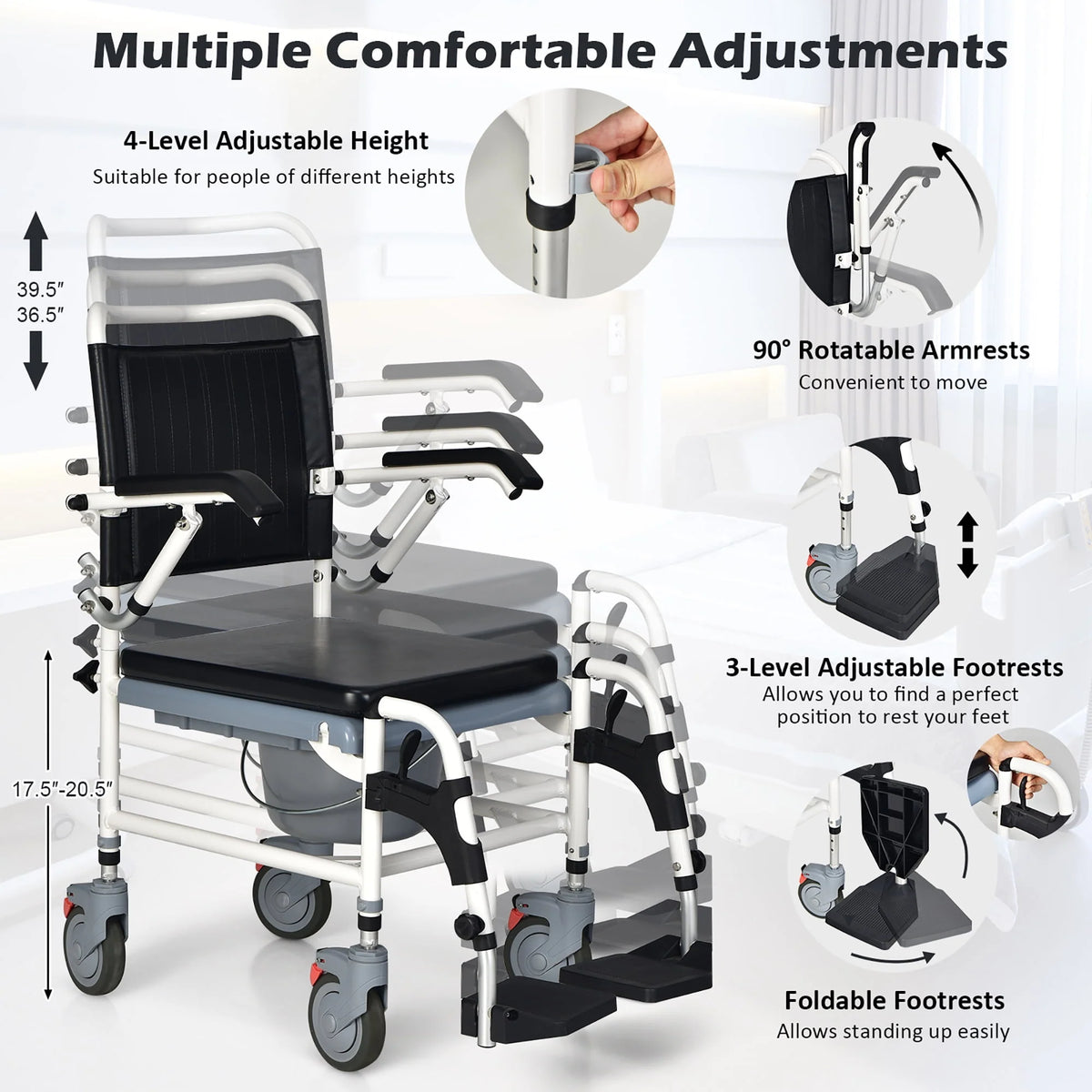 4-in-1 Commode Chair with Detachable Bucket Y1095