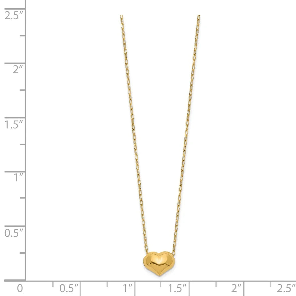 14kt Yellow Gold Small Hollow Heart Necklace with Chain, 16 inch Y3838