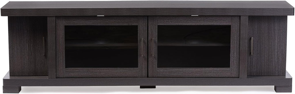 Dark Brown Wood TV Cabinet with 2 Glass Doors R4206