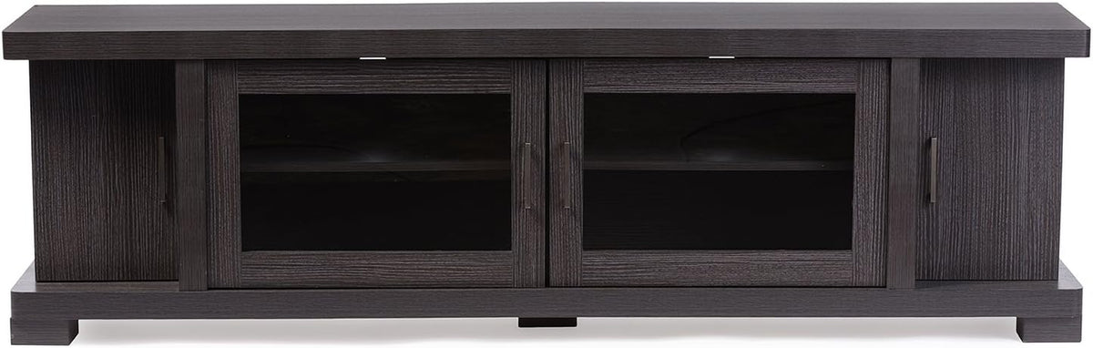 Dark Brown Wood TV Cabinet with 2 Glass Doors R4206