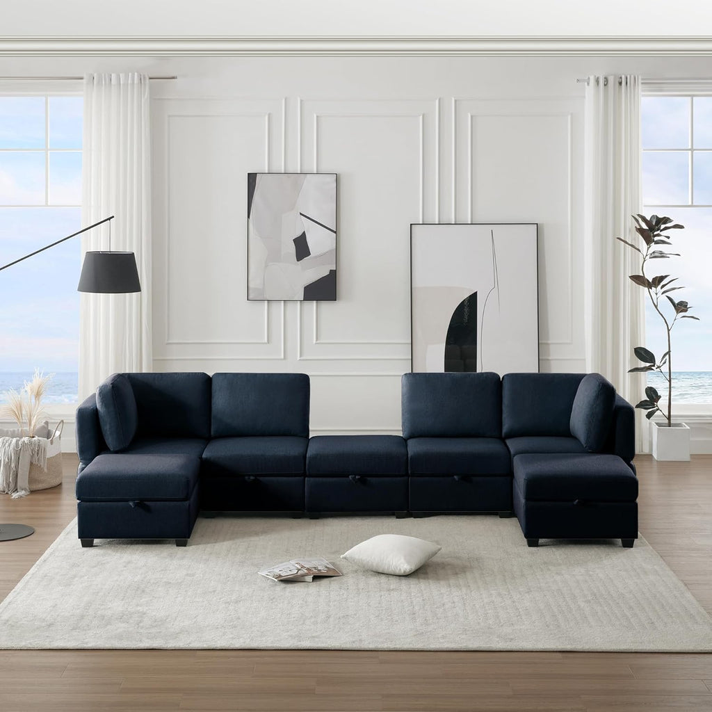 Blue Modular Sectional Sofa with Ottoman S63049