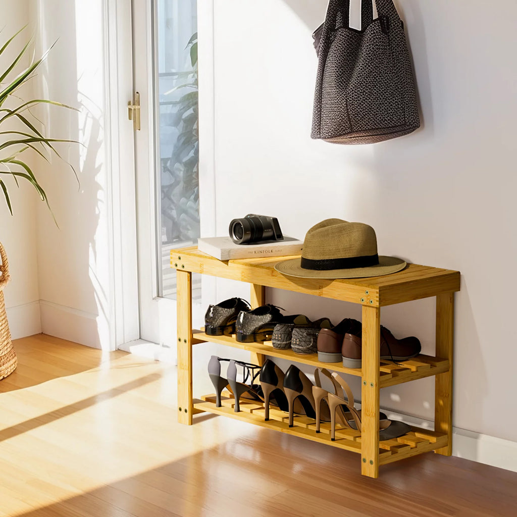 3 Tier Bamboo Shoe Bench Storage Rack D3555