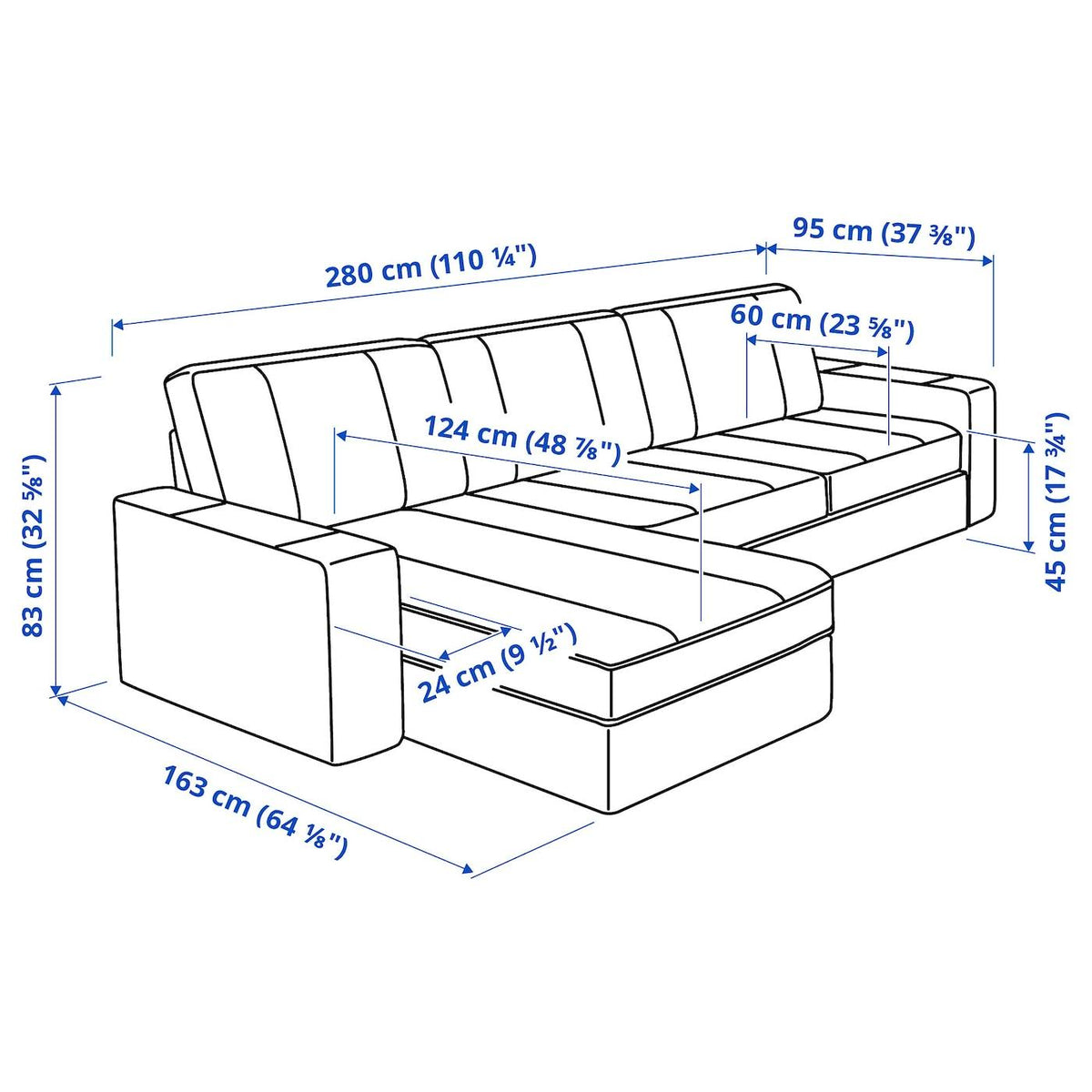 Kivik Sofa with Chaise, Hillared Anthracite H621714