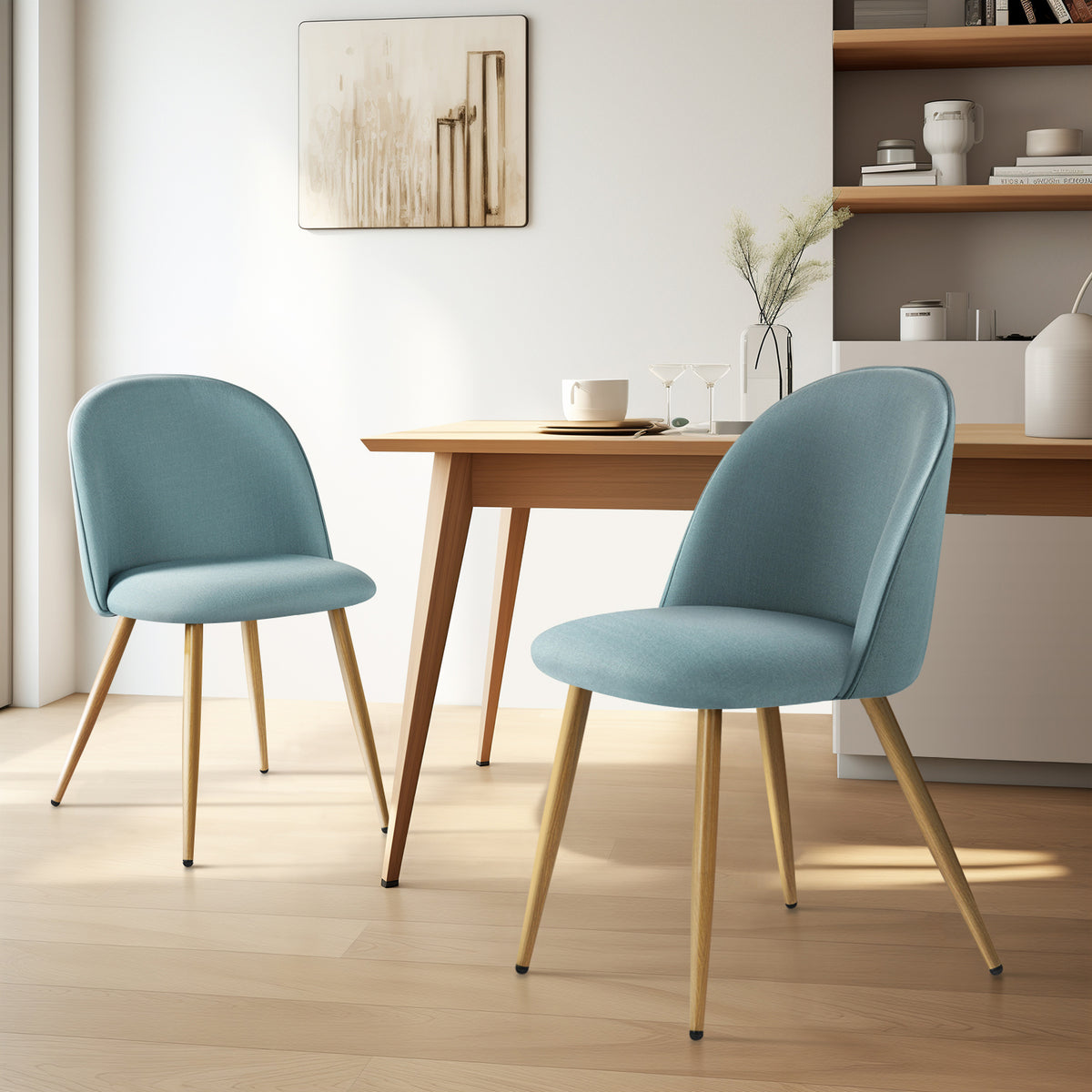 Fabric Upholstered Dining Chairs Set of 2 with Backrest Metal Legs, Power Blue E4368