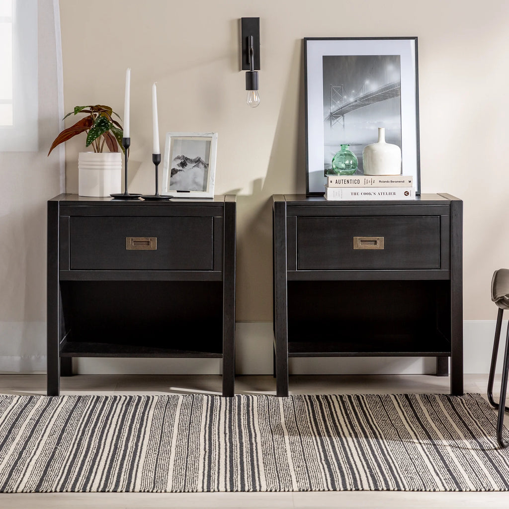 Set of 2 Black One Drawer Storage Nightstand A27569