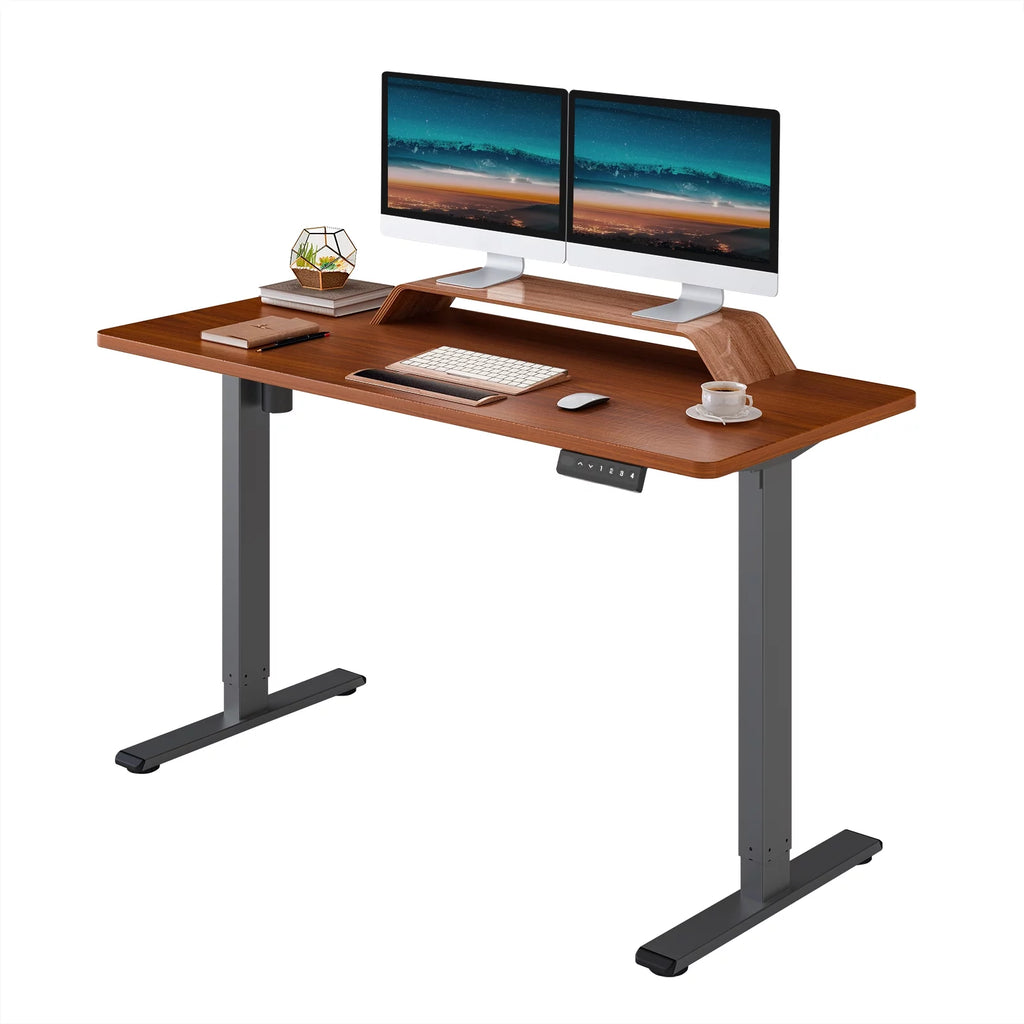 55" x 28" Height Adjustable Standing Desk Gray and Mahogany C58016