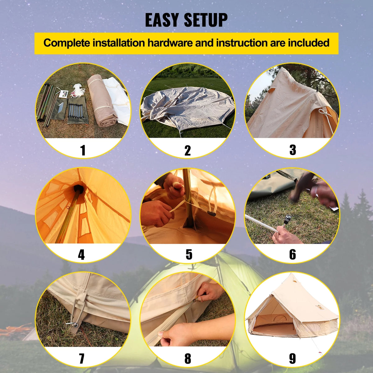 Canvas Bell Tent with Stove Jacket Waterproof 4 Seasons G95514