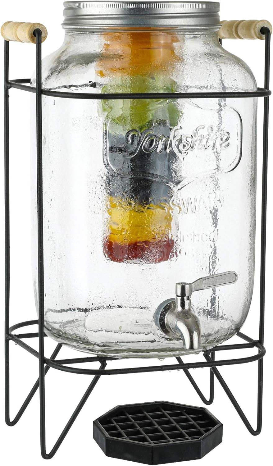 2 Gallon Glass Beverage Dispenser with Metal Wire Stand and Stainless Steel Spigot, Pack of 2 X59317