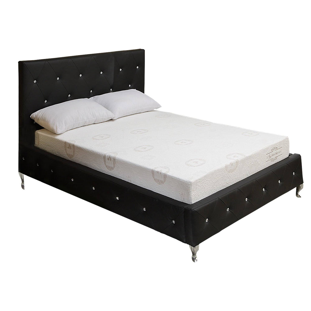 Full Size Leatherette Bed with Crystal Tufted Headboard and Footboard Black H737