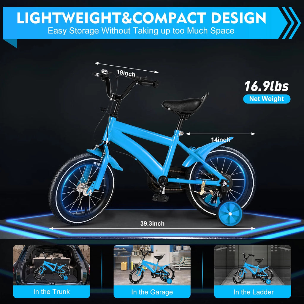 14 Inch Kids Bike Adjustable with Training Wheels Blue W134
