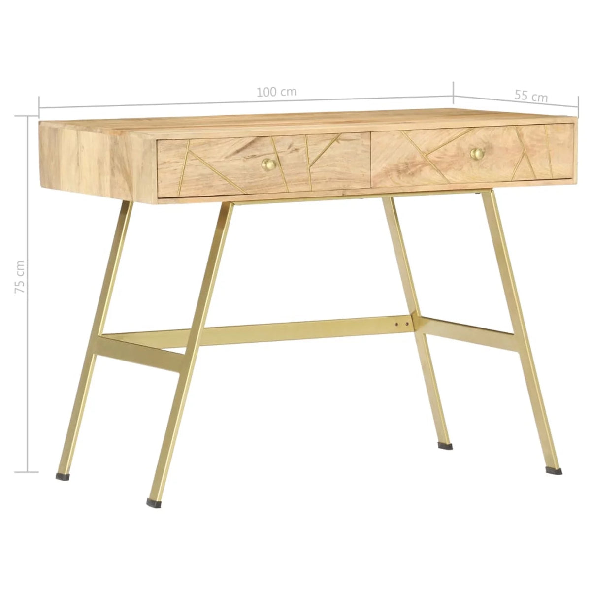 Mango Wood Computer Desk with 2 Storage Drawers U3463