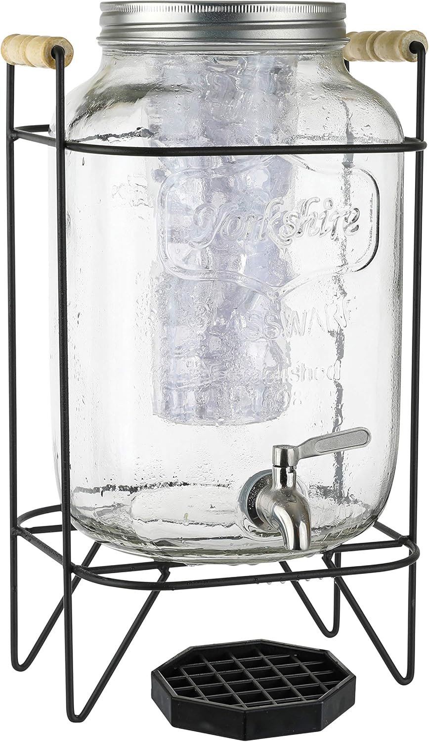 2 Gallon Glass Beverage Dispenser with Metal Wire Stand and Stainless Steel Spigot, Pack of 2 X59317