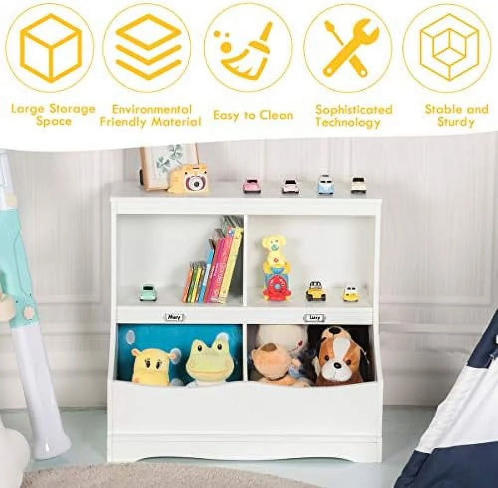 White Wooden 4-Cubby Bookcase and Toy Box H6945