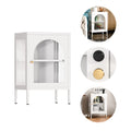 White Metal Buffet Storage Cabinet with Glass Doors F5145