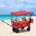 Red Collapsible Garden Utility Cart Wagon with Adjustable Handle, Canopy & All-Terrain Wheels O413