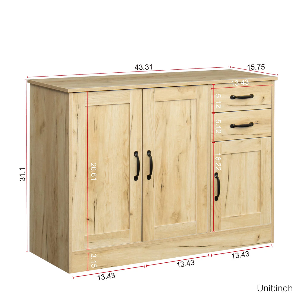 Oak Wood Buffet Sideboard with 2 Doors 1 Storage and 2 Drawers O723941