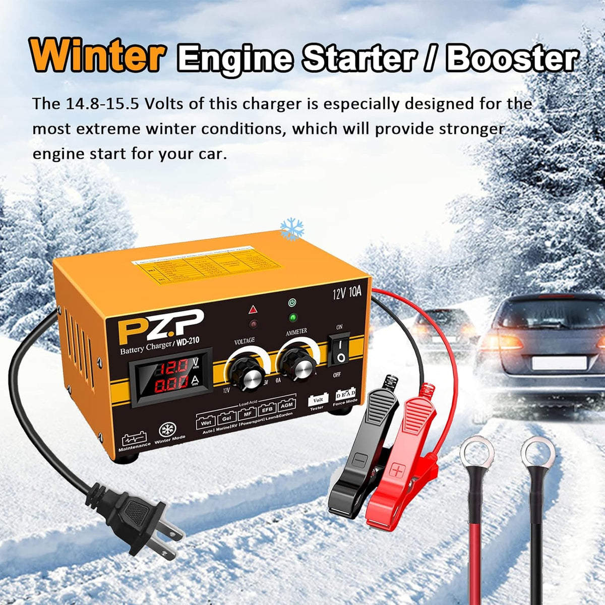12V 0-10A Automatic Battery Charger and Maintainer with SAE Adapters, Battery Clamps and O-Ring Connectors M87258