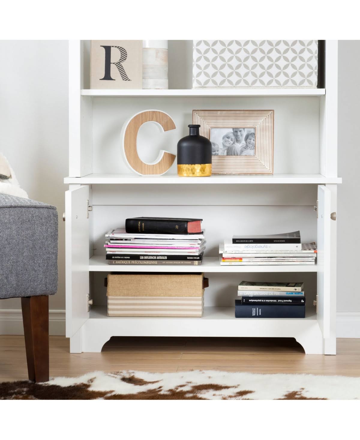 Pure White 3-Shelf Bookcase with Doors A50517
