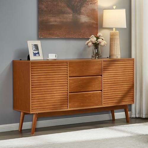 Wooden TV Stand Storage Buffet Cabinet with Adjustable Shelves J3382