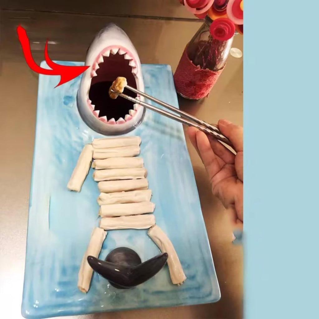 Shark Ceramic Sushi Plate with Soy Sauce Bowl and Chopstick Holder L7256