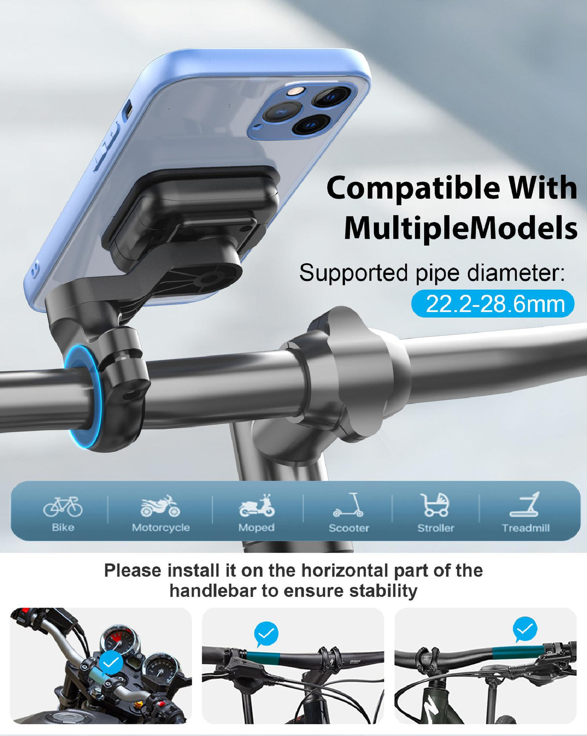 Motorbike Bike Phone Mount Stand with Dual-Stage Lock J290942