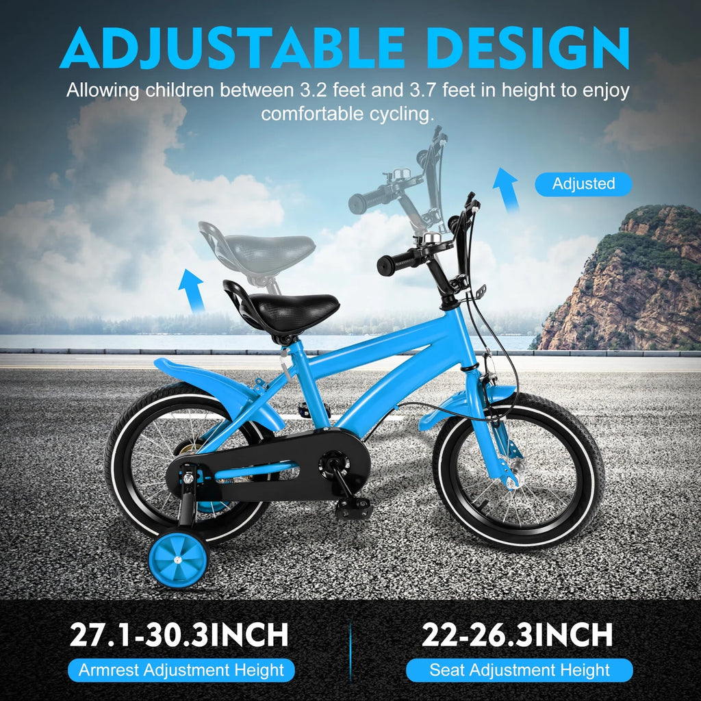 14 Inch Kids Bike Adjustable with Training Wheels Blue W134