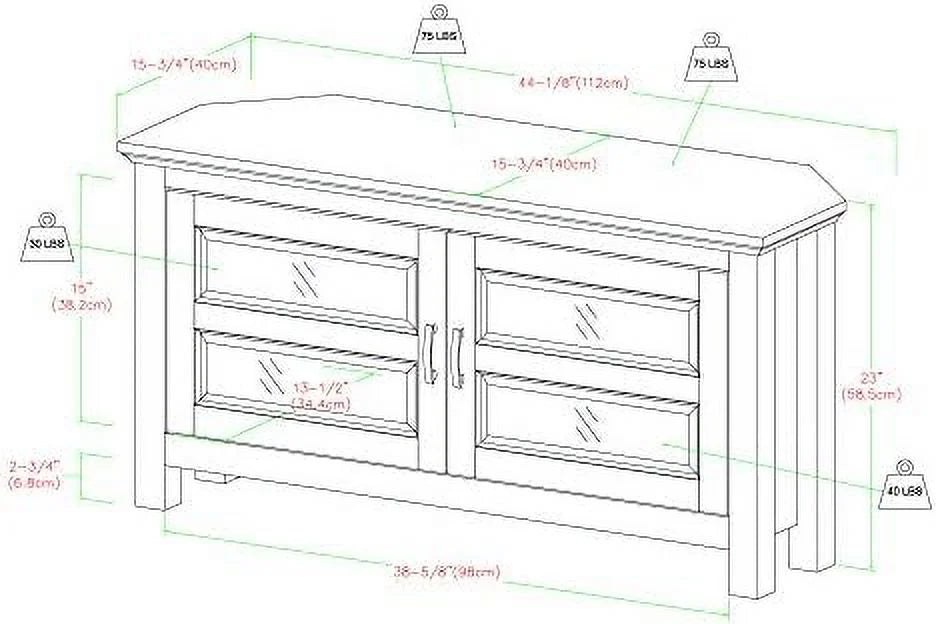 2 Door Corner Wood TV Stand up to 48" 44 Inch Black Y617760