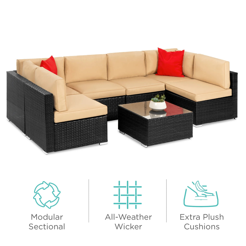 7 Piece Gray Wicker Sectional Set U9438