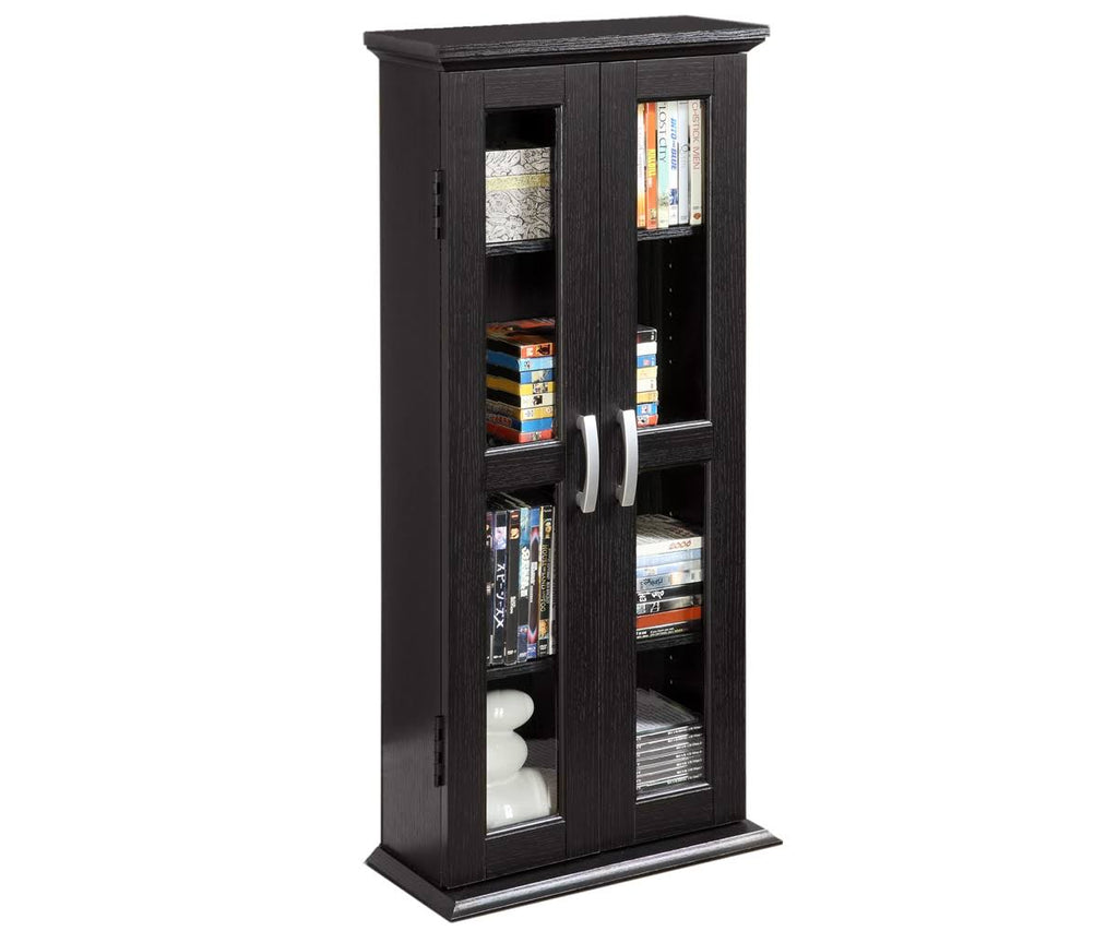 Black Wood Media Storage Tower Cabinet H399642