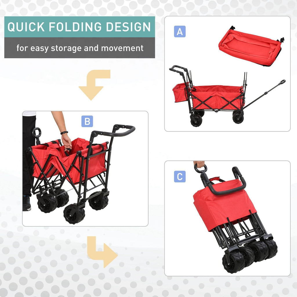 Red Collapsible Garden Utility Cart Wagon with Adjustable Handle, Canopy & All-Terrain Wheels O413