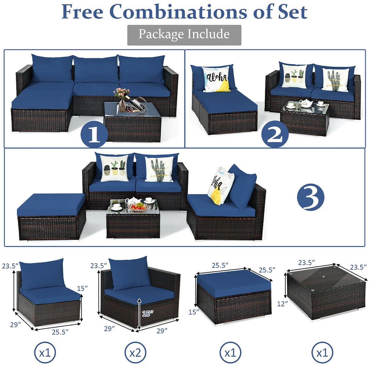 5 Pcs Patio Rattan Furniture Set with Coffee Table U430