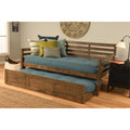 Rustic Walnut Daybed and Trundle with Aqua Mattresses N3405