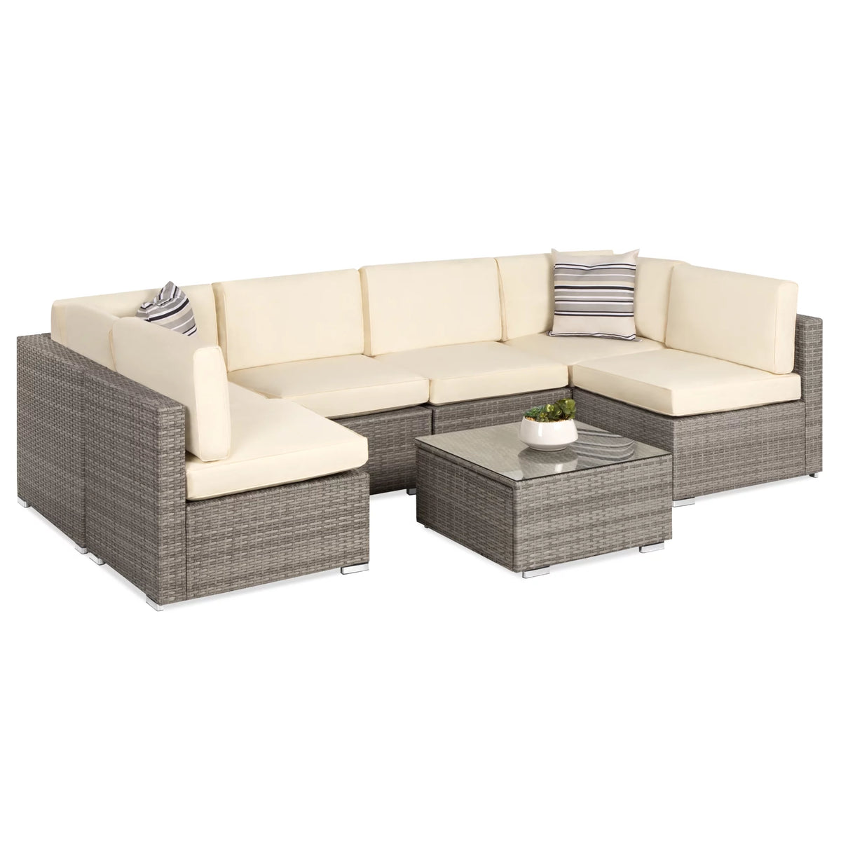 7 Piece Gray Wicker Sectional Set U9438