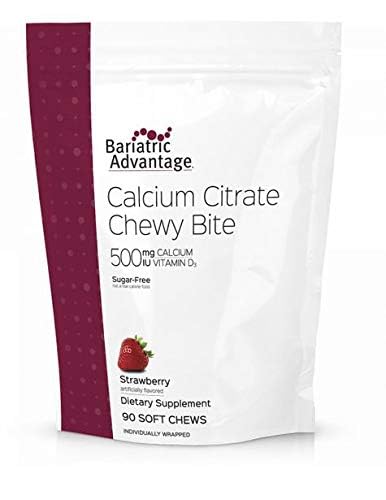 Sugar Free Strawberry Calcium Citrate Chewy Bites 500mg with Vitamin D3 90 Count U1863