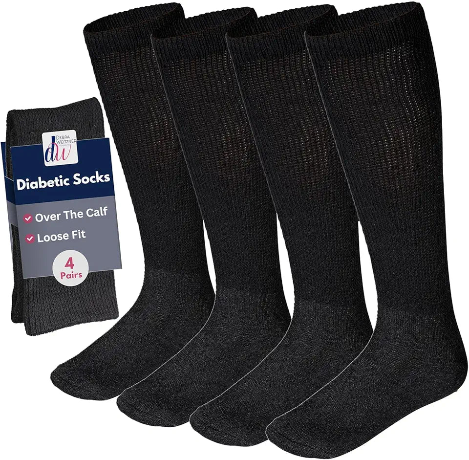 Over the Calf Knee High Cotton Diabetic Socks 4 Pairs J3624