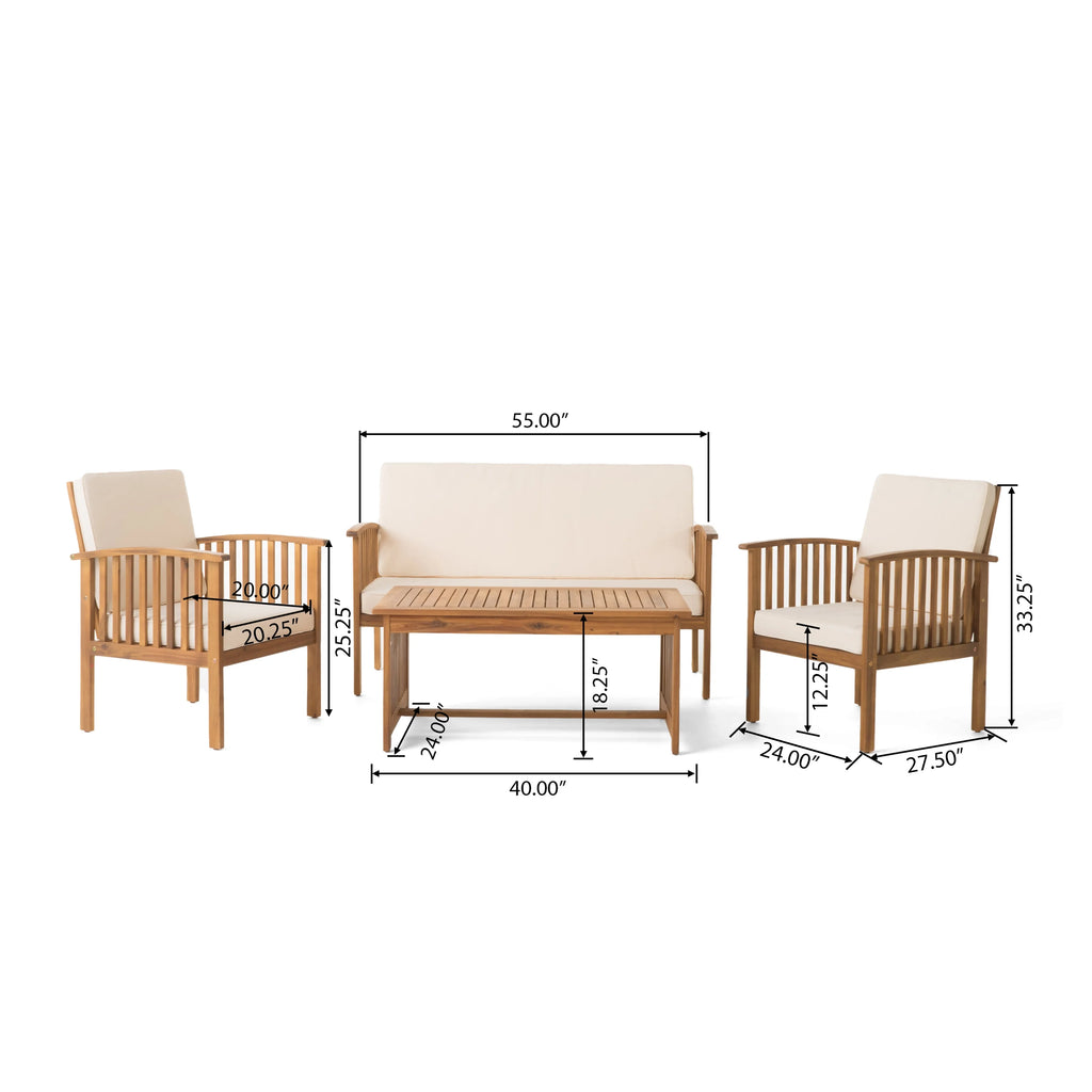 Brown Acacia 4-Piece Outdoor Sofa Set D66466