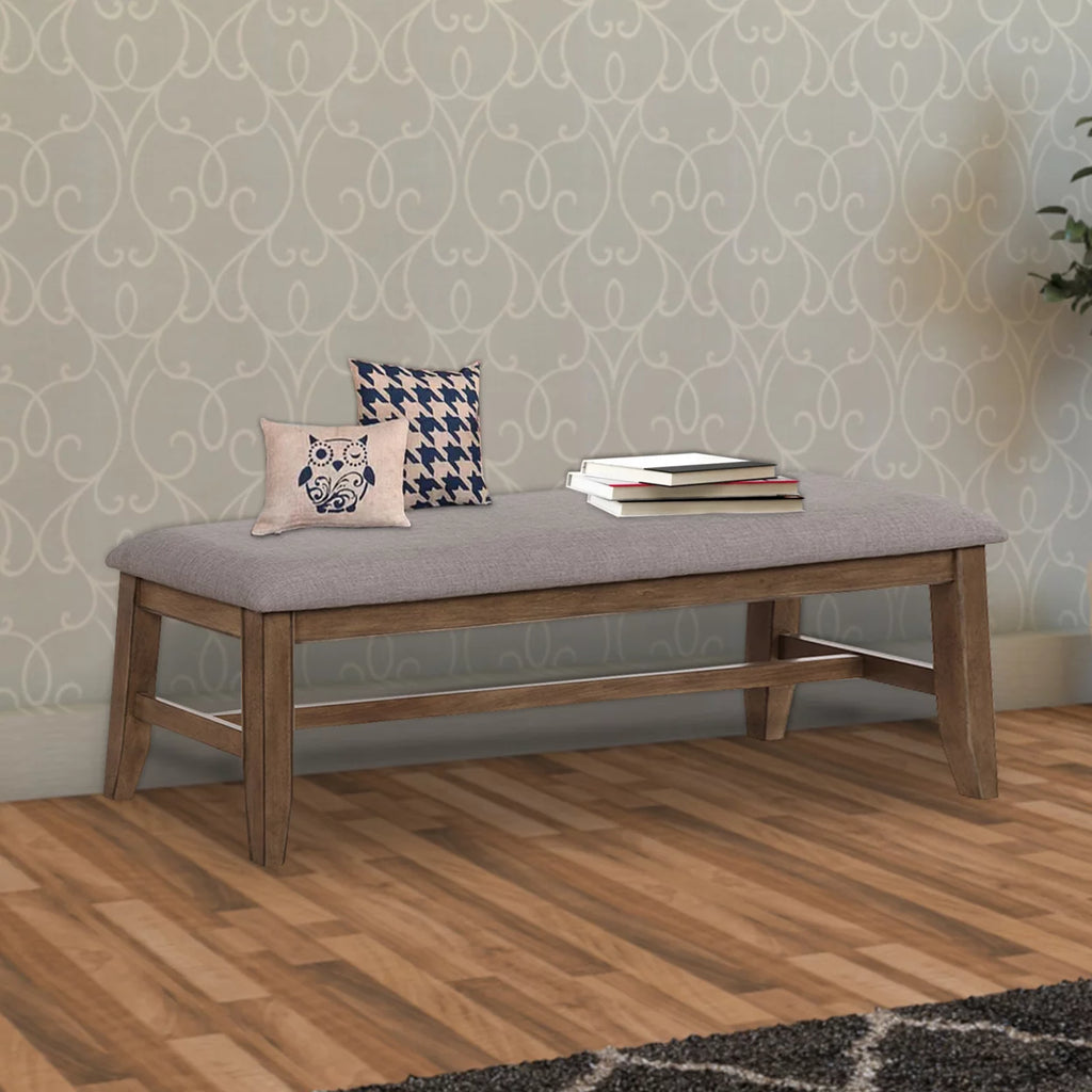 Brown and Gray Fabric Upholstered Wooden Bench M526