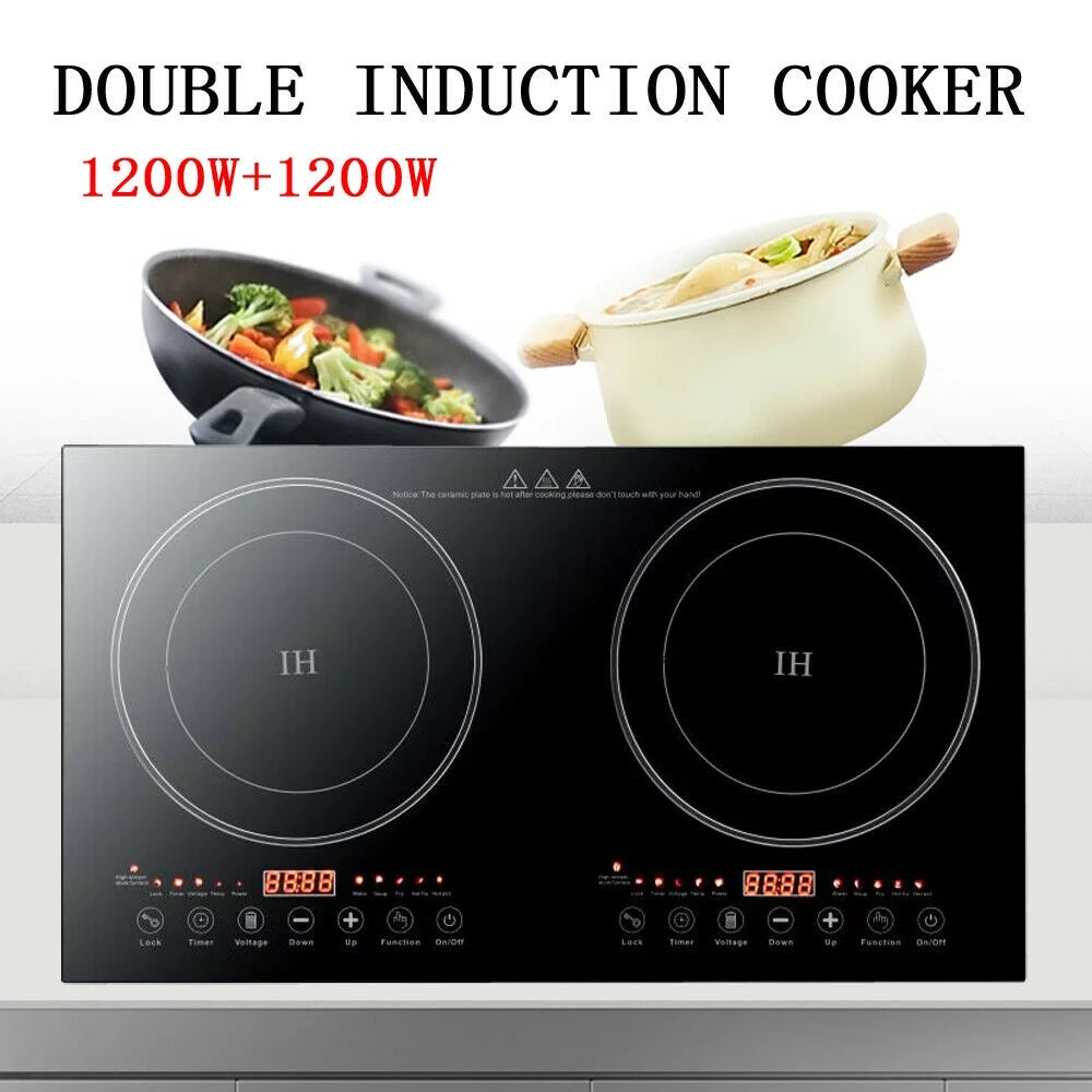 1200W Dual Burners Electric Cooktop Black O897