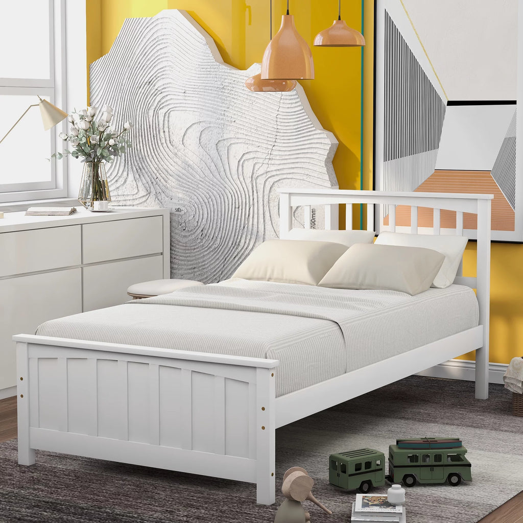 White Wood Twin Size Platform Bed H271578