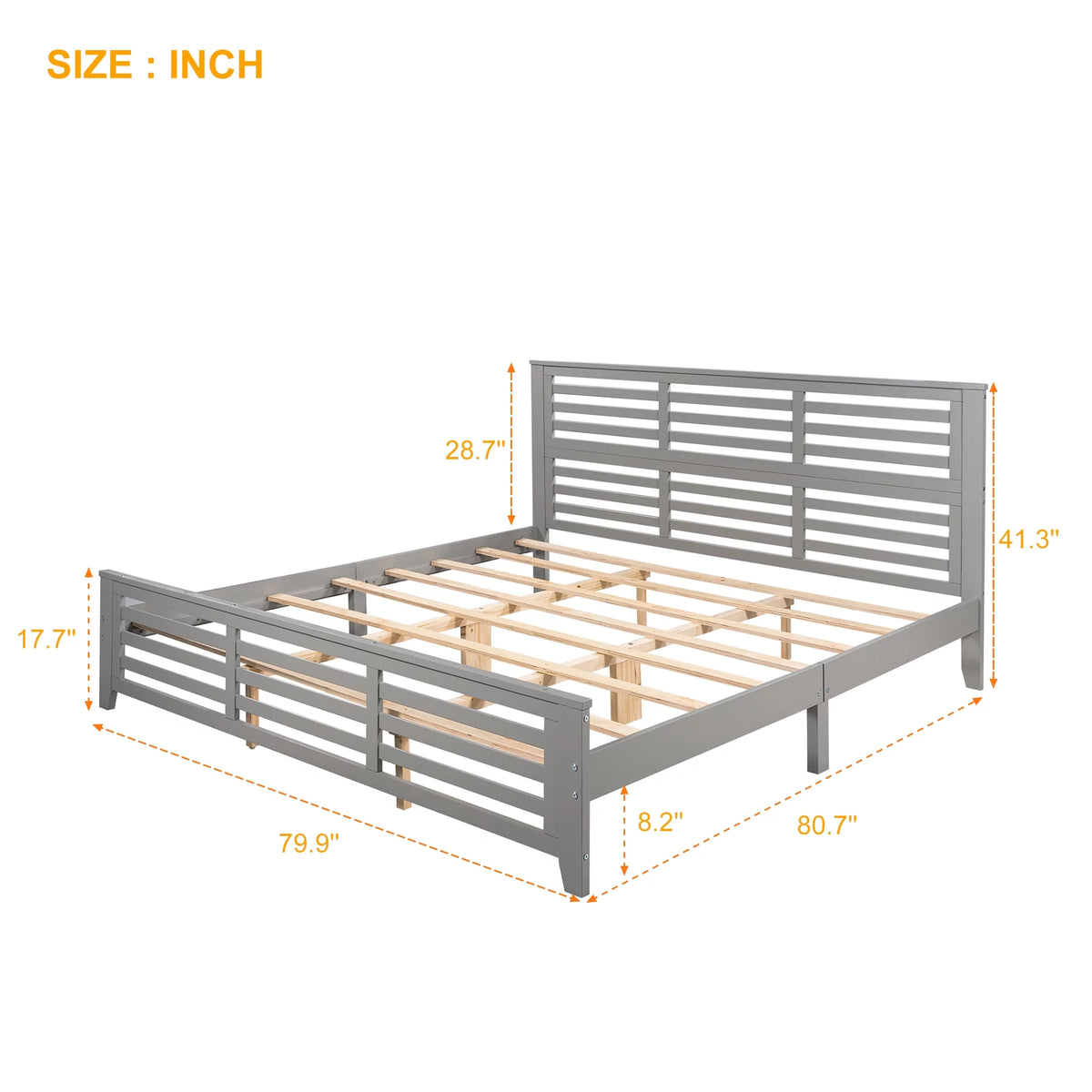 King Size Wood Platform Bed Frame with Headboard L73603