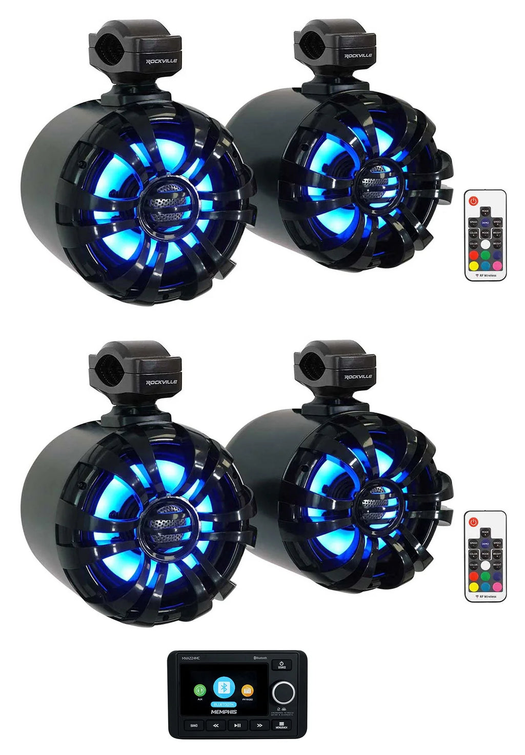 2-Zone Marine Bluetooth Receiver with Black Wakeboard LED Speakers U34366