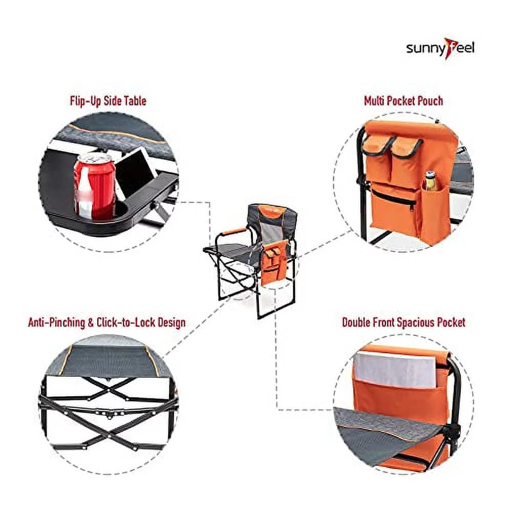 Compact Camping Director Chair with Side Table and Carry Bag, 2 Pack Orange L483902