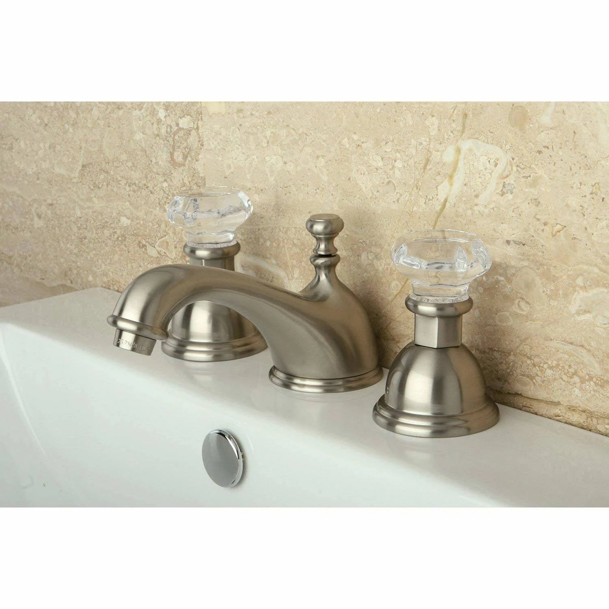 Satin Nickel Widespread Lavatory Faucet with Crystal Handle J61106