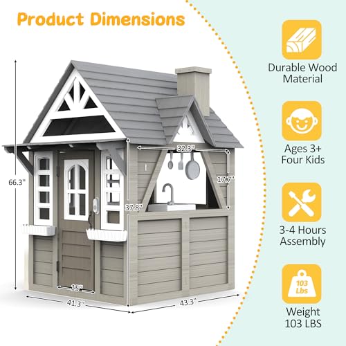 Gray Wooden Play House Playset with Kitchen Z984