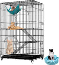 46 inch 3-Tier Folding Metal Wire Cat Cage with Wheels Shelves Ladders Tray F42240